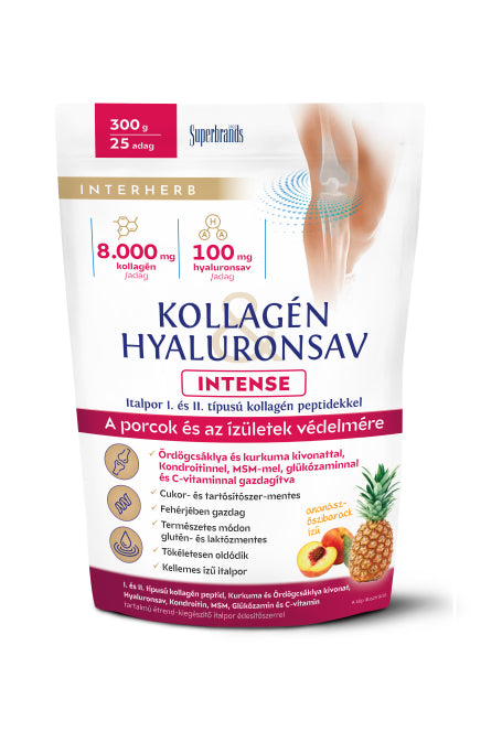 Interherb Kollagén & Hyaluronsav INTENSE italpor ananász-őszibarack ízű 300 g 25 adag