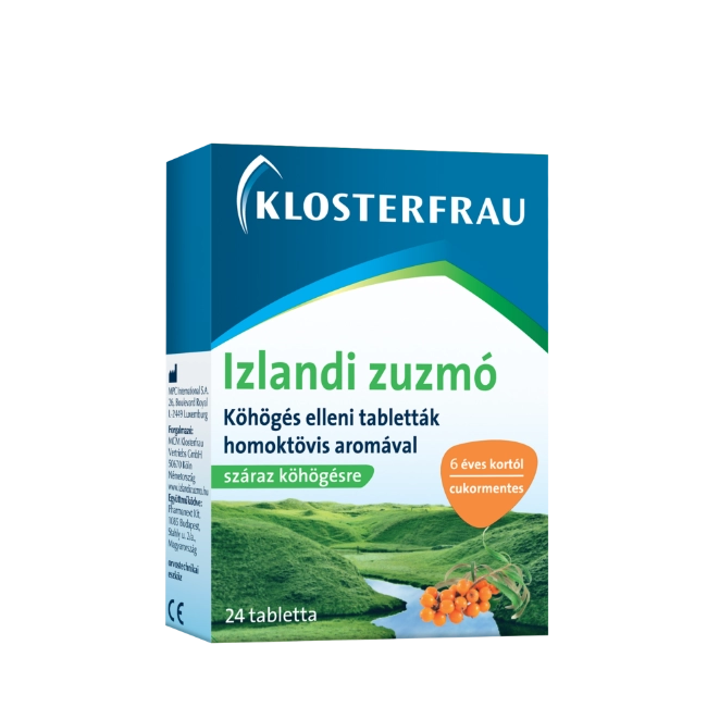 Klosterfrau Izlandi Zuzmó Köhögés elleni tabletták homoktövis aromával 24 db
