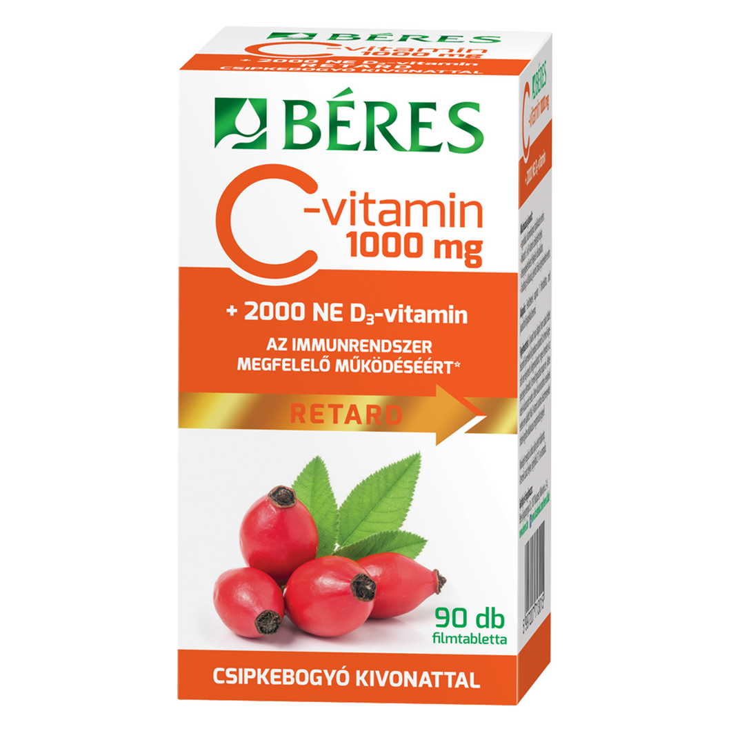 Béres C-vitamin 1000 mg RETARD filmtabletta csipkebogyó kivonattal + 2000 NE D3-vitamin 90 db